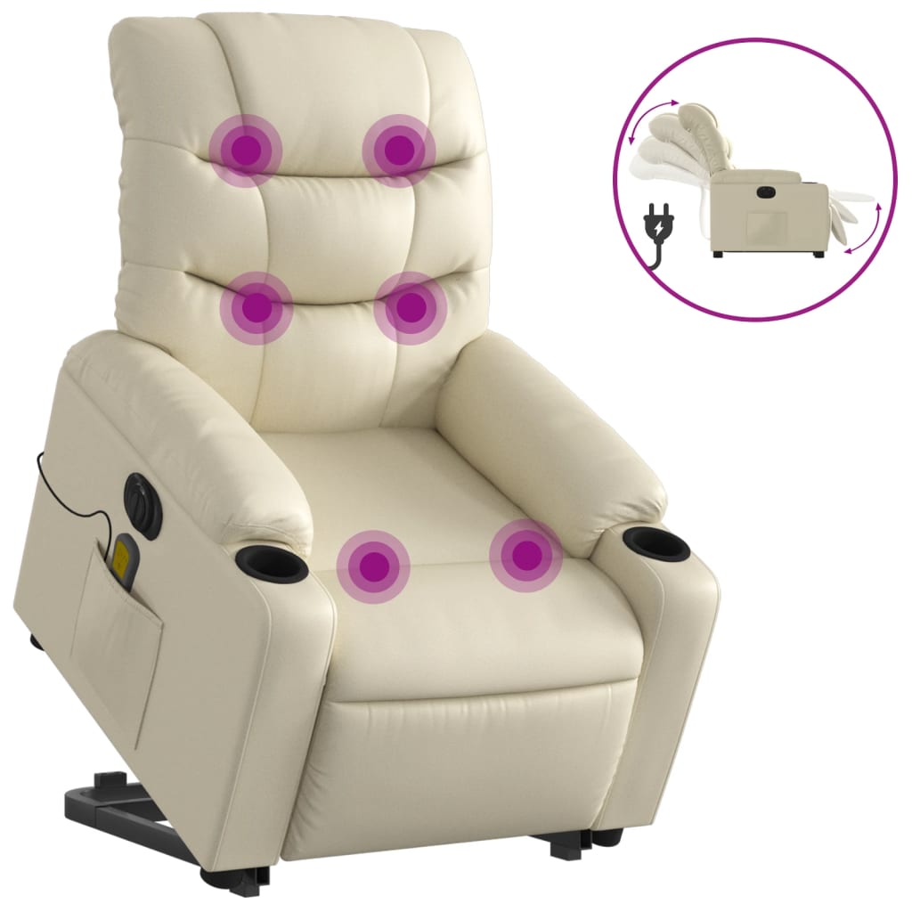 Sta-op-massagestoel elektrisch kunstleer crèmekleurig is nu te koop bij PeponiXL, paradijselijk wonen!