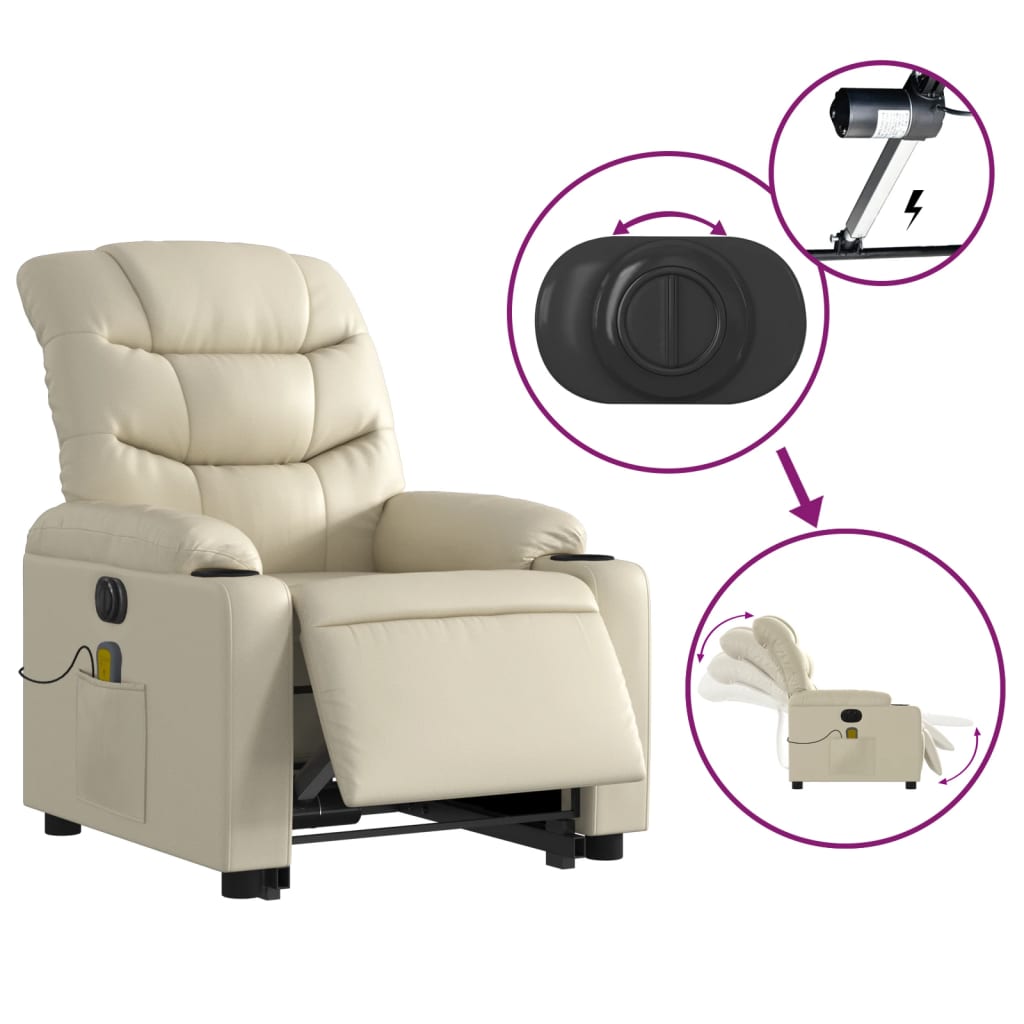 Sta-op-massagestoel elektrisch kunstleer crèmekleurig is nu te koop bij PeponiXL, paradijselijk wonen!