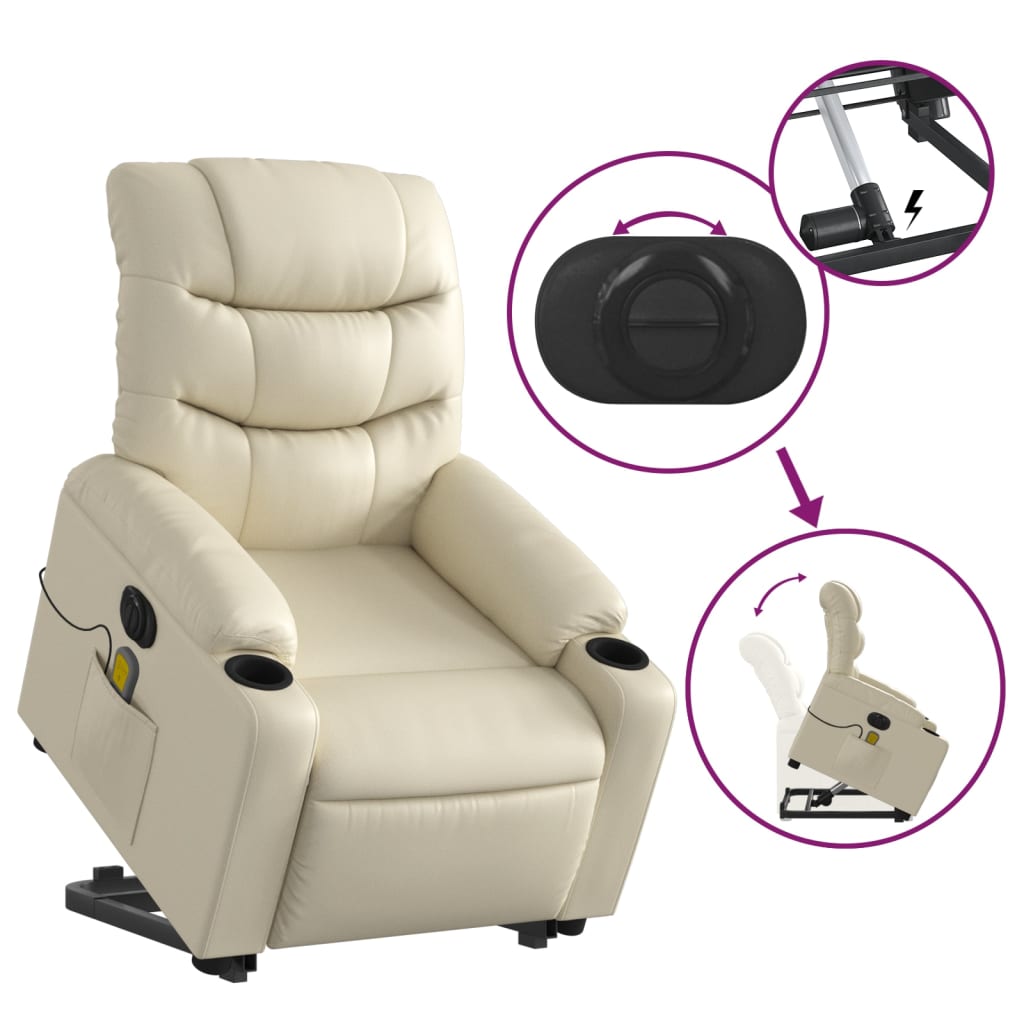 Sta-op-massagestoel elektrisch kunstleer crèmekleurig is nu te koop bij PeponiXL, paradijselijk wonen!
