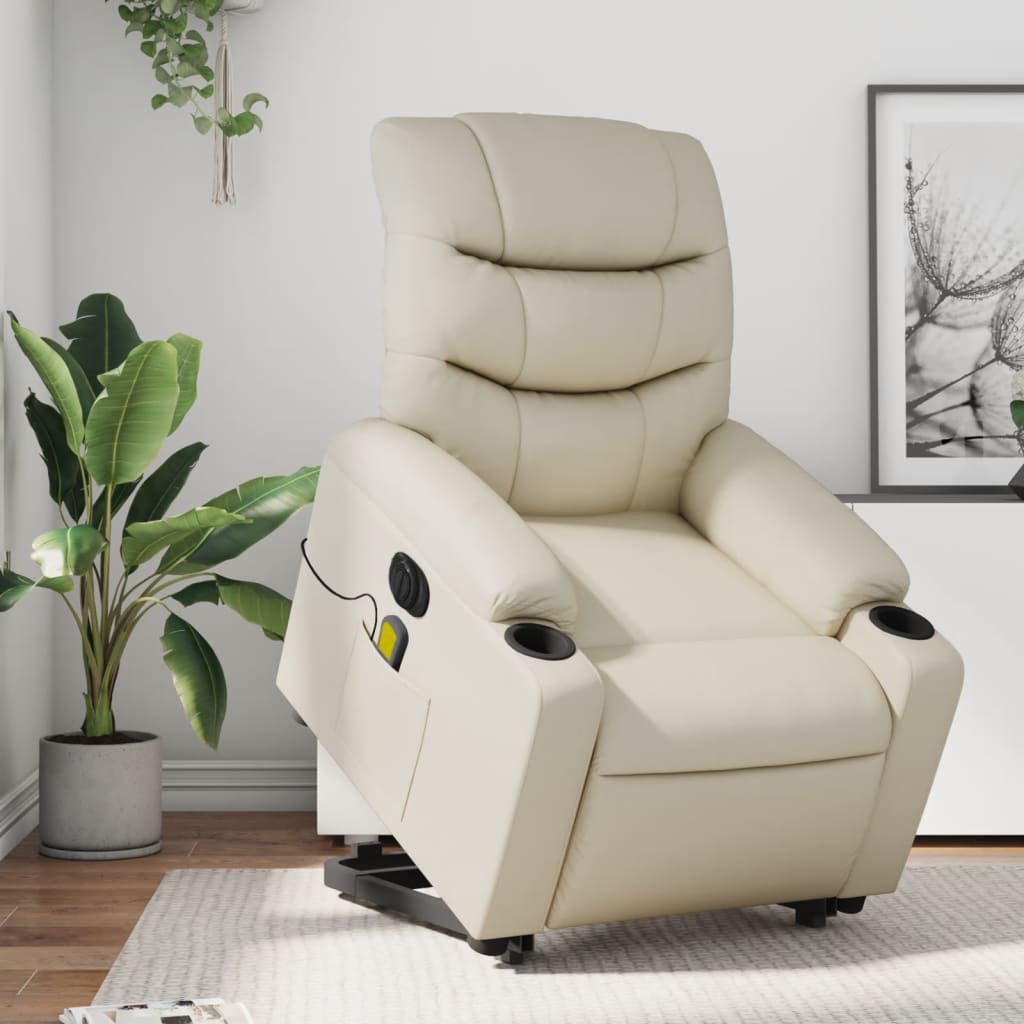 Sta-op-massagestoel elektrisch kunstleer crèmekleurig is nu te koop bij PeponiXL, paradijselijk wonen!