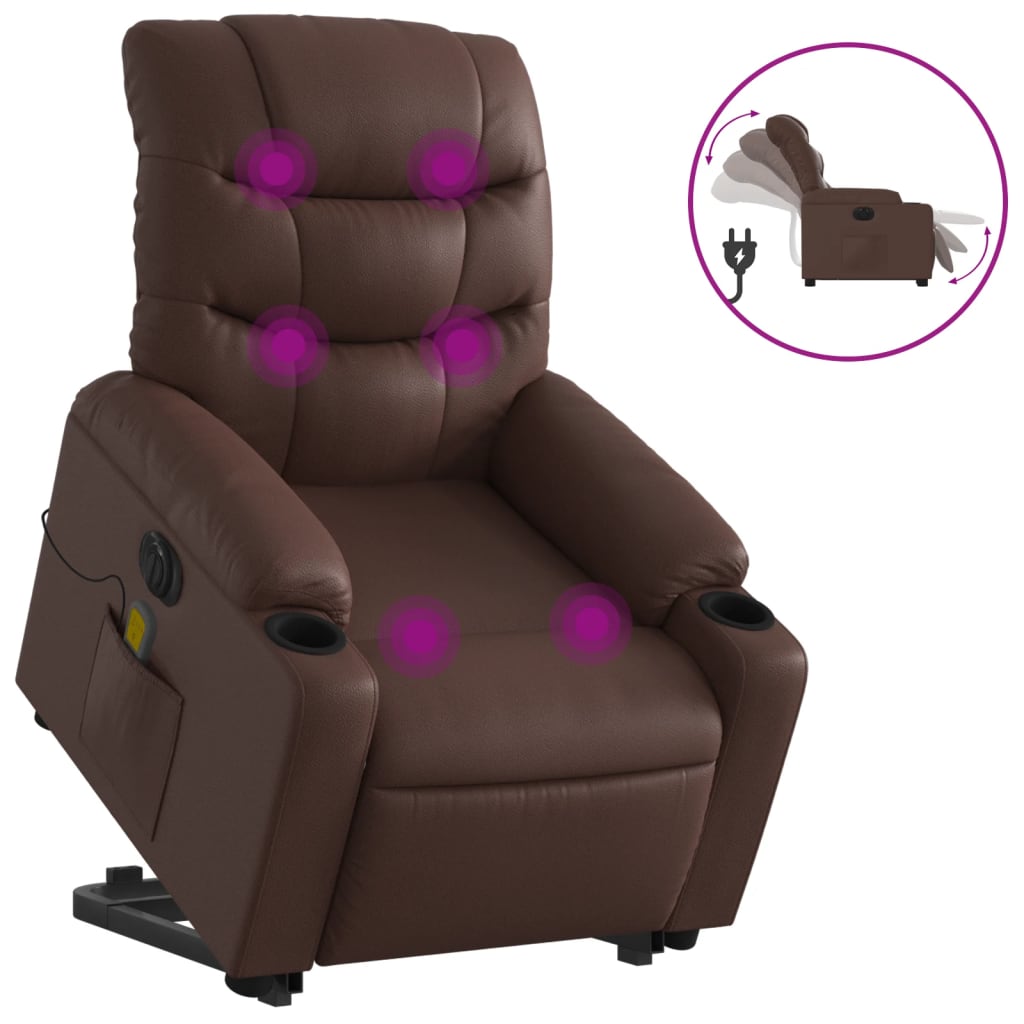 Sta-op-massagestoel elektrisch kunstleer bruin is nu te koop bij PeponiXL, paradijselijk wonen!