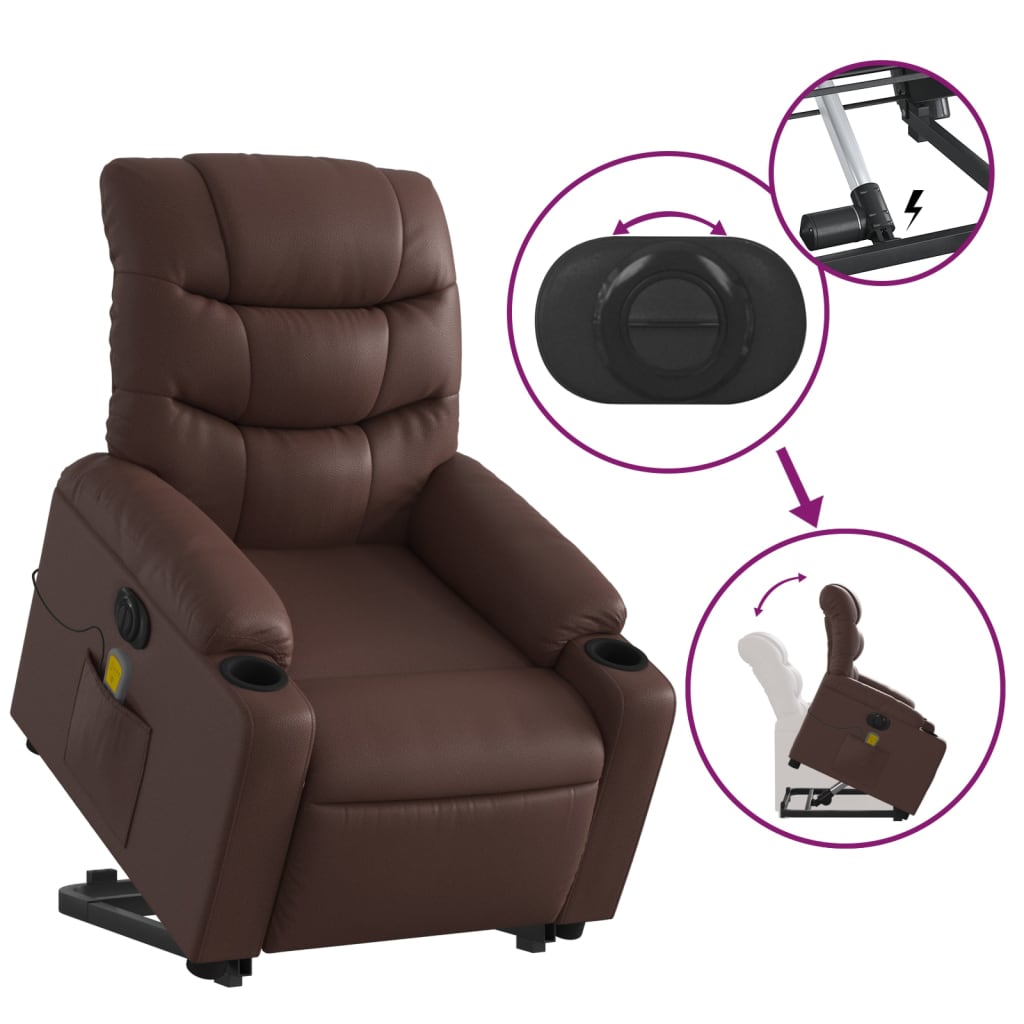 Sta-op-massagestoel elektrisch kunstleer bruin is nu te koop bij PeponiXL, paradijselijk wonen!