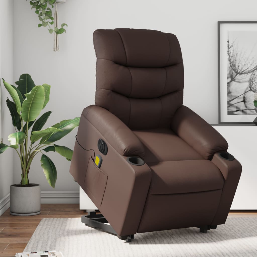 Sta-op-massagestoel elektrisch kunstleer bruin is nu te koop bij PeponiXL, paradijselijk wonen!