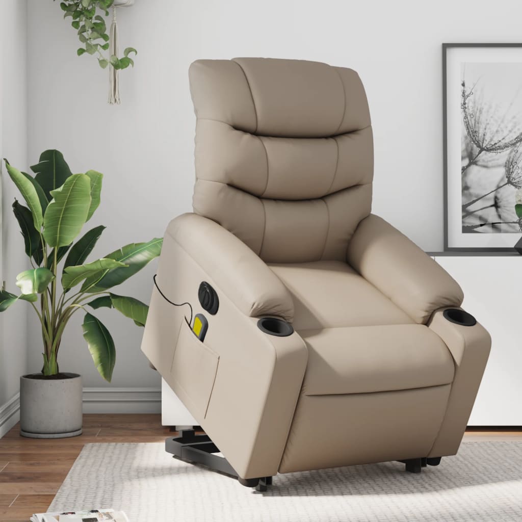 Sta-op-massagestoel elektrisch kunstleer cappuccinokleurig is nu te koop bij PeponiXL, paradijselijk wonen!