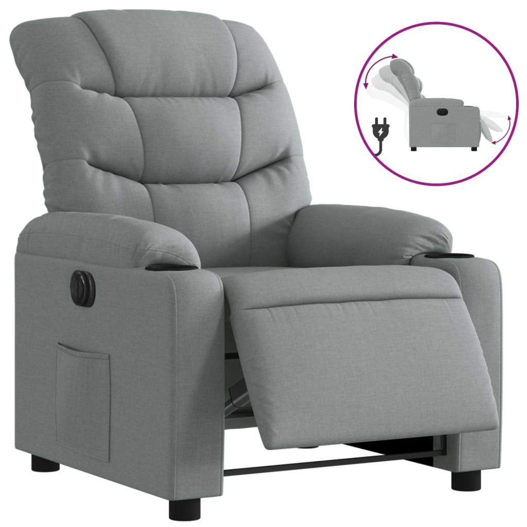 Fauteuil elektrisch verstelbaar stof lichtgrijs is nu te koop bij PeponiXL, paradijselijk wonen!