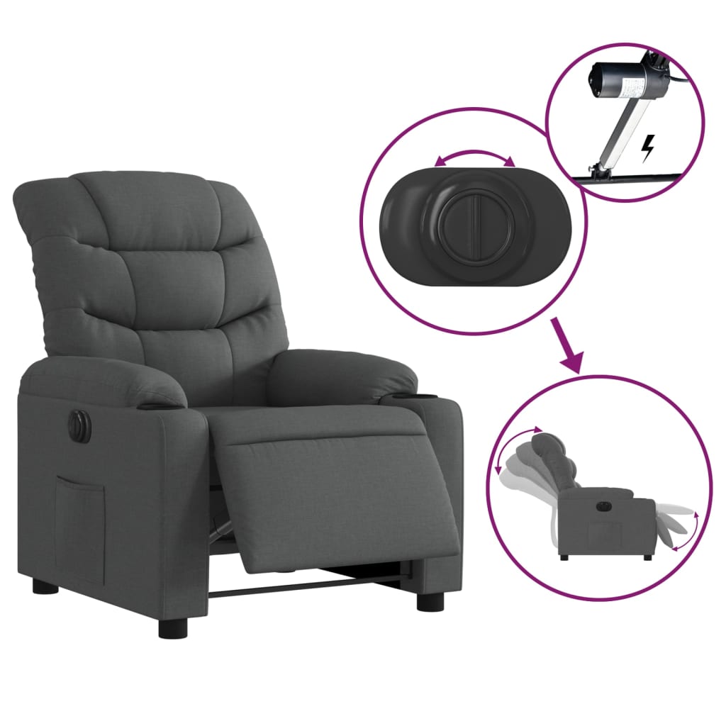 Fauteuil elektrisch verstelbaar stof donkergrijs is nu te koop bij PeponiXL, paradijselijk wonen!
