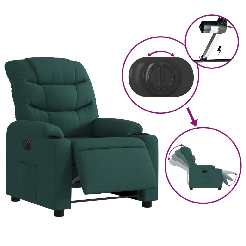 Fauteuil verstelbaar elektrisch stof donkergroen is nu te koop bij PeponiXL, paradijselijk wonen!