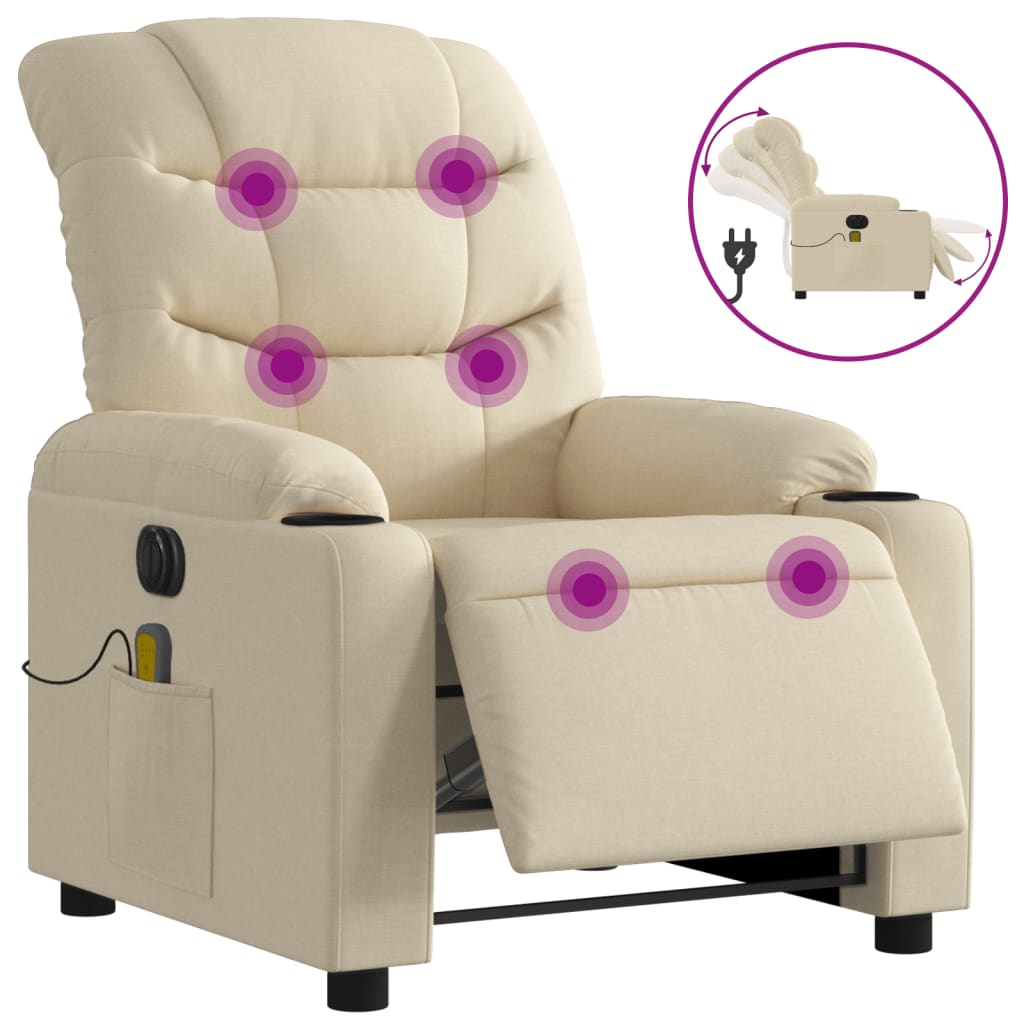 Massagestoel elektrisch verstelbaar stof crèmekleurig is nu te koop bij PeponiXL, paradijselijk wonen!