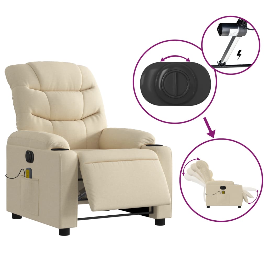 Massagestoel elektrisch verstelbaar stof crèmekleurig is nu te koop bij PeponiXL, paradijselijk wonen!