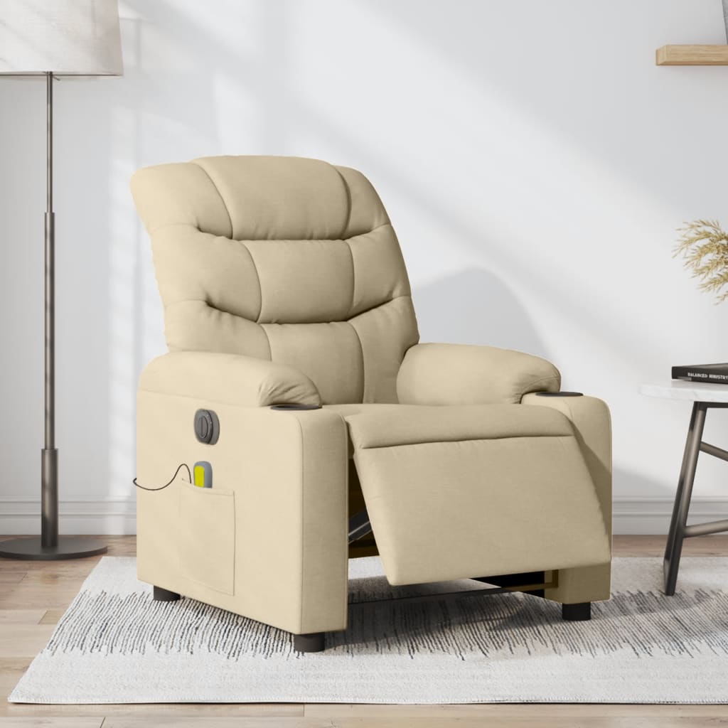 Massagestoel elektrisch verstelbaar stof crèmekleurig is nu te koop bij PeponiXL, paradijselijk wonen!
