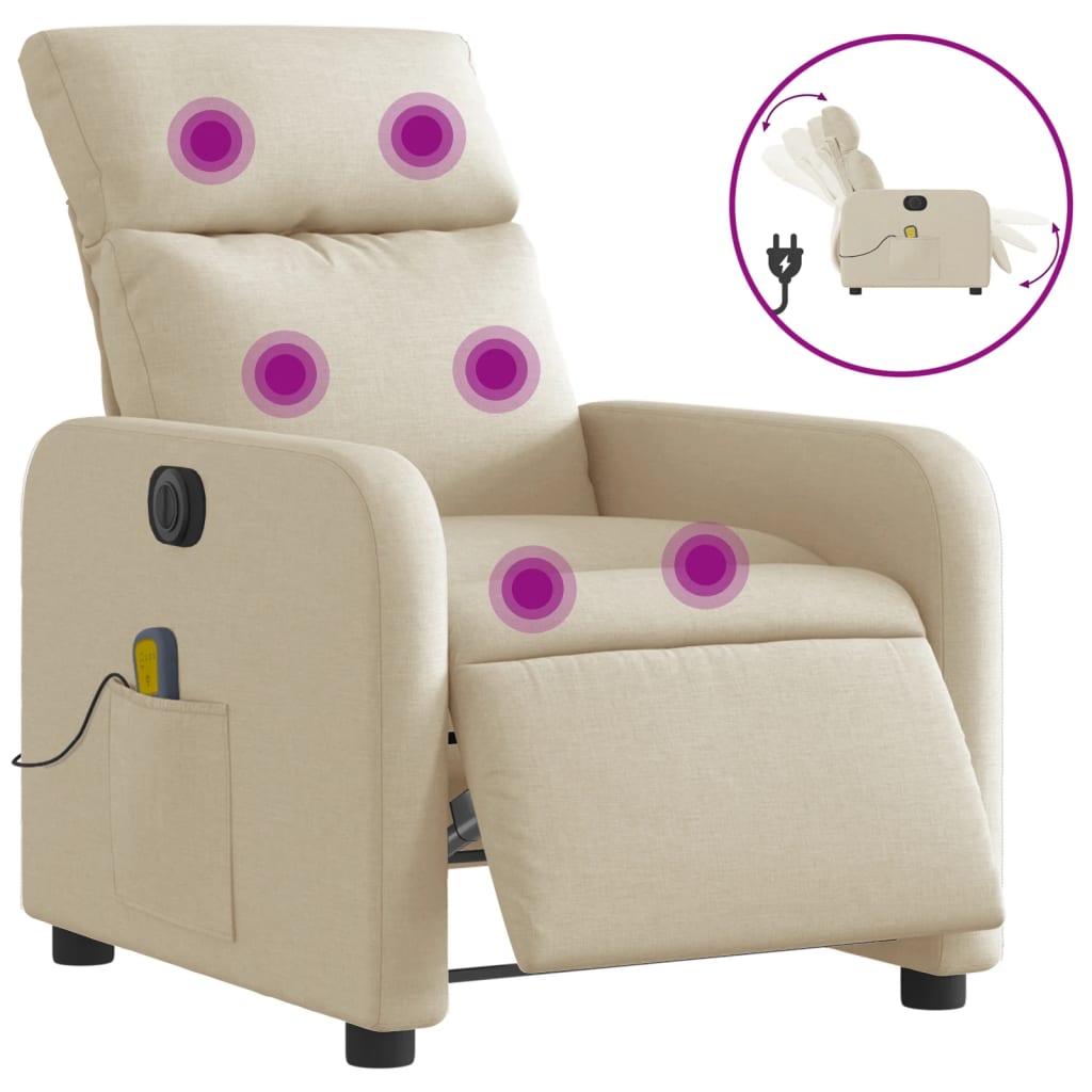 Massagestoel elektrisch verstelbaar stof crèmekleurig is nu te koop bij PeponiXL, paradijselijk wonen!