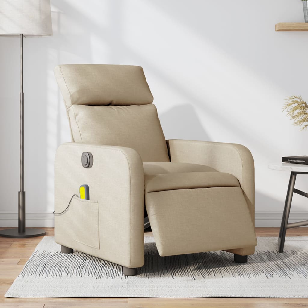 Massagestoel elektrisch verstelbaar stof crèmekleurig is nu te koop bij PeponiXL, paradijselijk wonen!