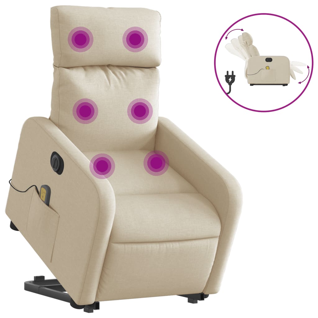 Sta-op-massagestoel elektrisch verstelbaar stof crèmekleurig is nu te koop bij PeponiXL, paradijselijk wonen!