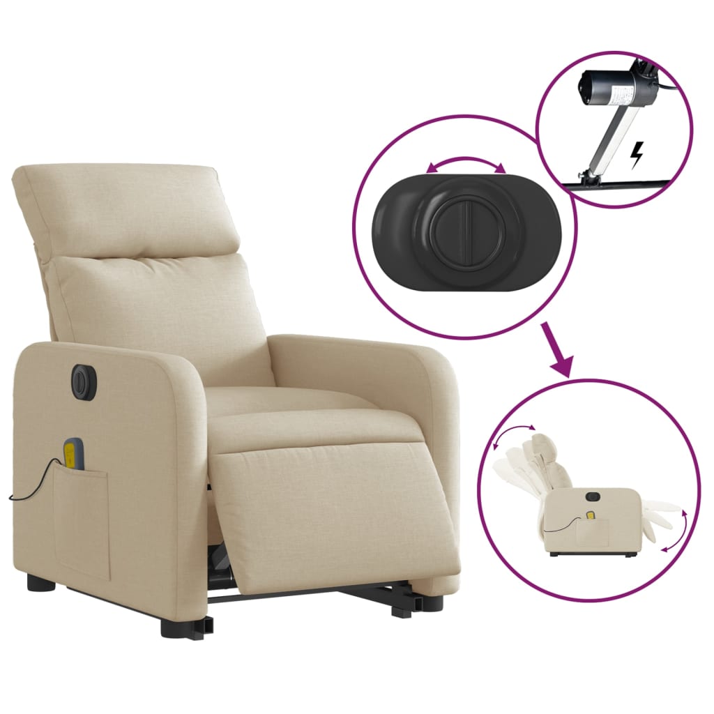 Sta-op-massagestoel elektrisch verstelbaar stof crèmekleurig is nu te koop bij PeponiXL, paradijselijk wonen!