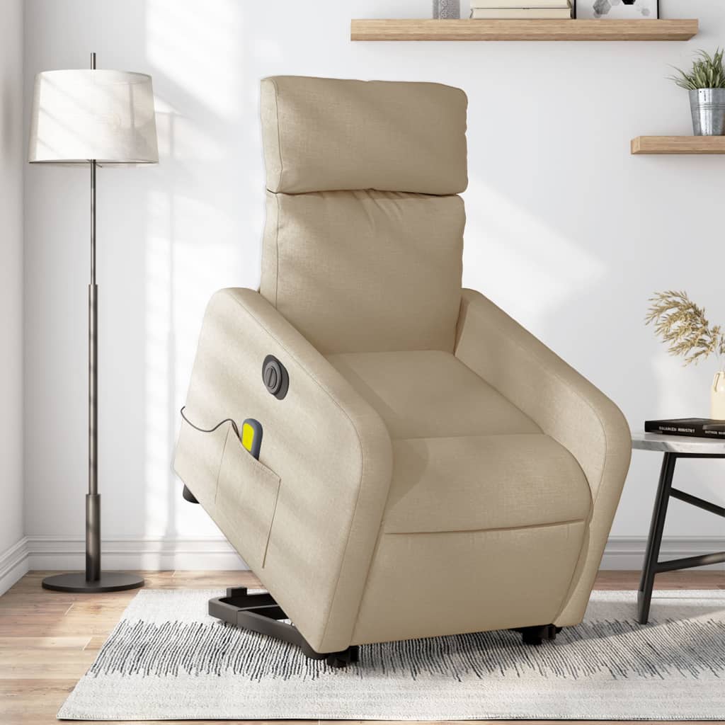 Sta-op-massagestoel elektrisch verstelbaar stof crèmekleurig is nu te koop bij PeponiXL, paradijselijk wonen!