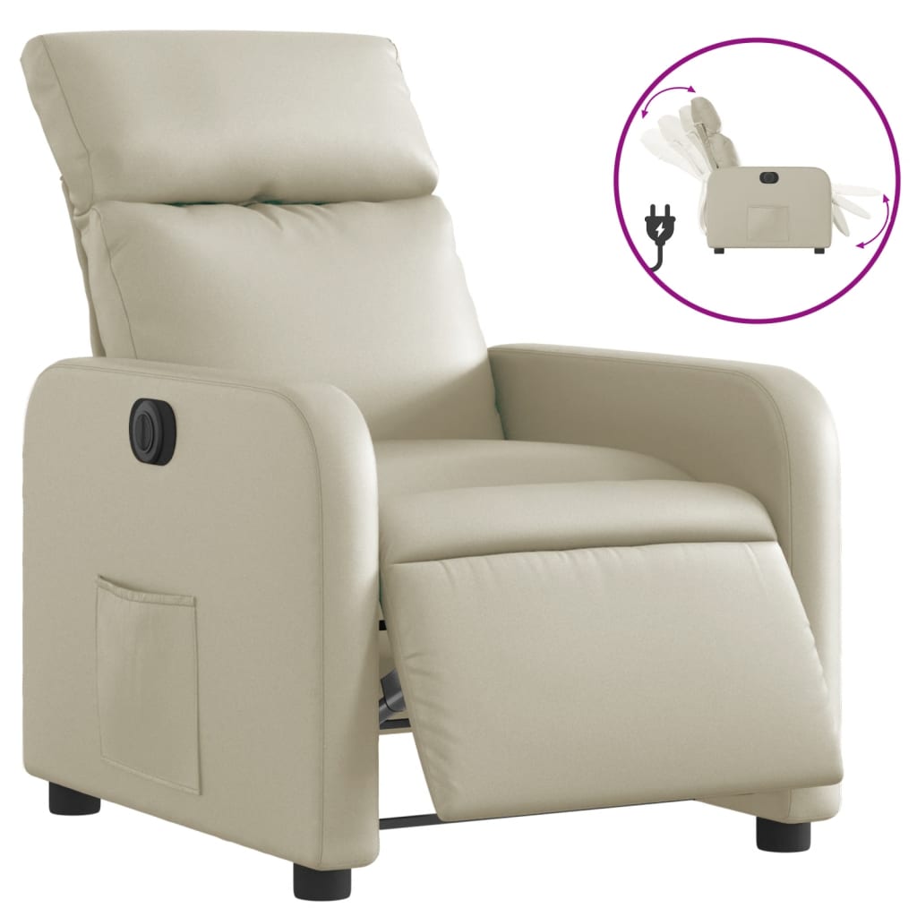 Fauteuil elektrisch verstelbaar kunstleer crèmekleurig is nu te koop bij PeponiXL, paradijselijk wonen!