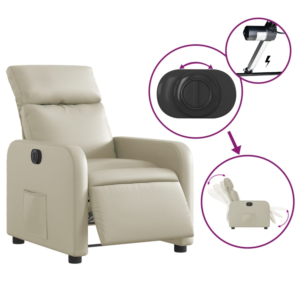 Fauteuil elektrisch verstelbaar kunstleer crèmekleurig is nu te koop bij PeponiXL, paradijselijk wonen!
