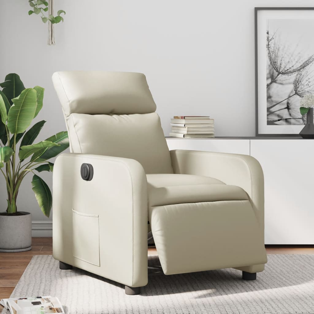 Fauteuil elektrisch verstelbaar kunstleer crèmekleurig is nu te koop bij PeponiXL, paradijselijk wonen!