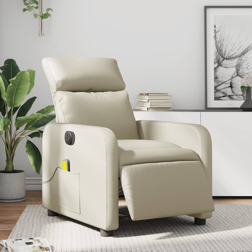 Massagestoel verstelbaar elektrisch kunstleer crèmekleurig is nu te koop bij PeponiXL, paradijselijk wonen!