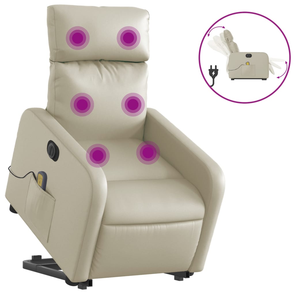 Sta-op-massagestoel elektrisch kunstleer crèmekleurig is nu te koop bij PeponiXL, paradijselijk wonen!