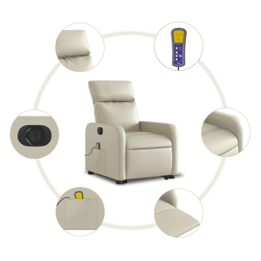Sta-op-massagestoel elektrisch kunstleer crèmekleurig is nu te koop bij PeponiXL, paradijselijk wonen!