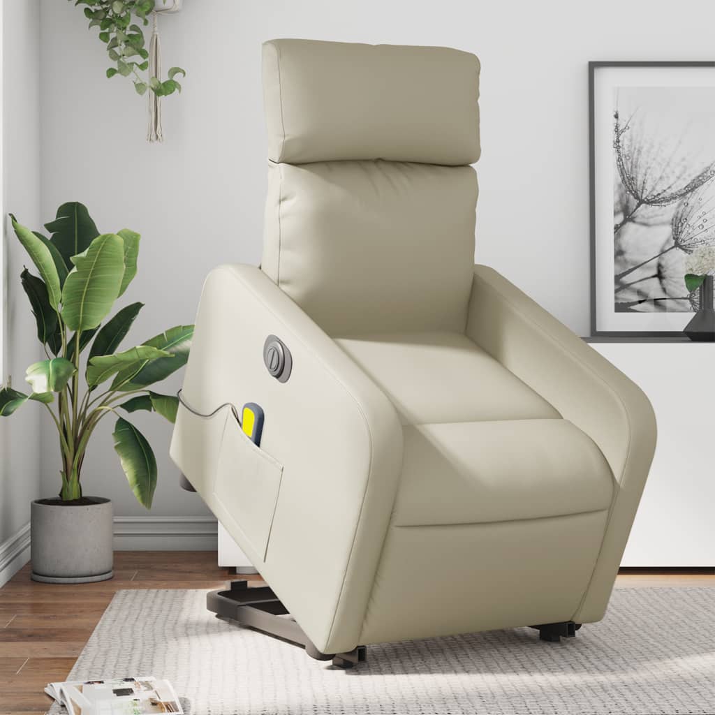 Sta-op-massagestoel elektrisch kunstleer crèmekleurig is nu te koop bij PeponiXL, paradijselijk wonen!
