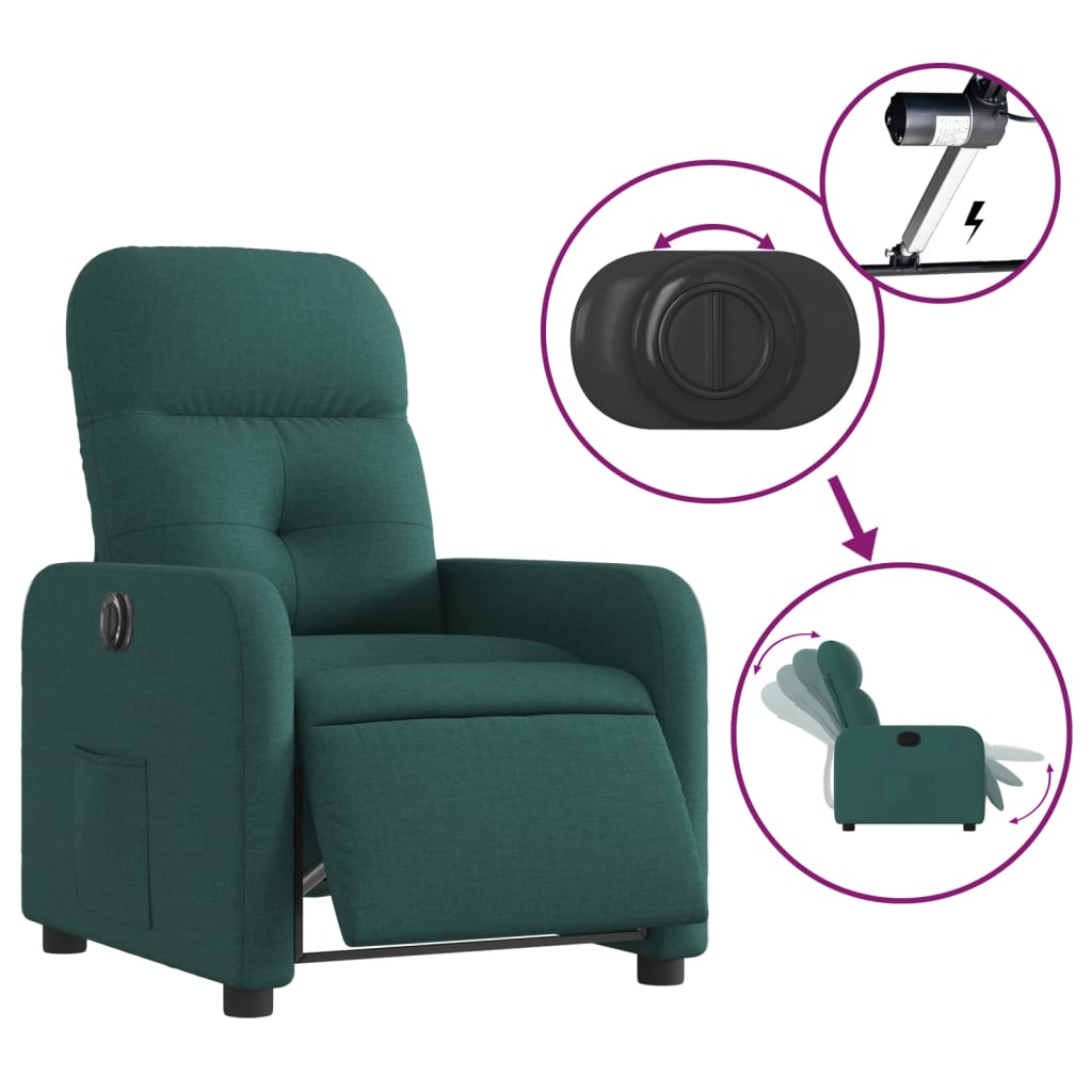 Fauteuil verstelbaar elektrisch stof donkergroen is nu te koop bij PeponiXL, paradijselijk wonen!