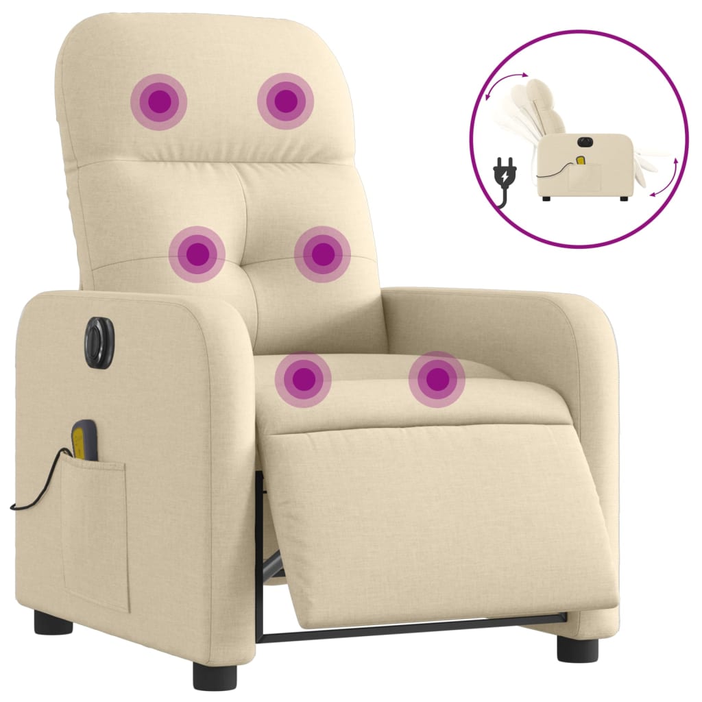 Massagestoel elektrisch verstelbaar stof crèmekleurig is nu te koop bij PeponiXL, paradijselijk wonen!