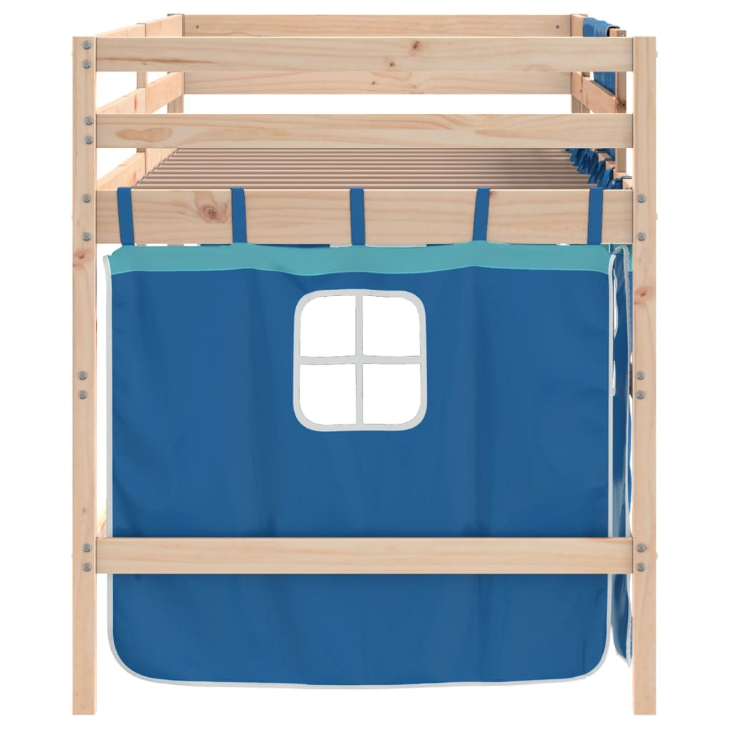 Kinderhoogslaper met gordijnen 80x200 cm grenenhout blauw is nu te koop bij PeponiXL, paradijselijk wonen!