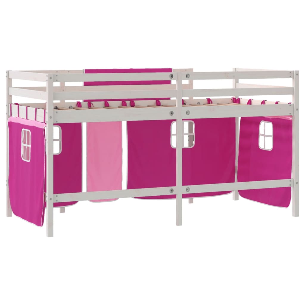 Kinderhoogslaper met gordijnen 80x200 cm grenenhout roze is nu te koop bij PeponiXL, paradijselijk wonen!