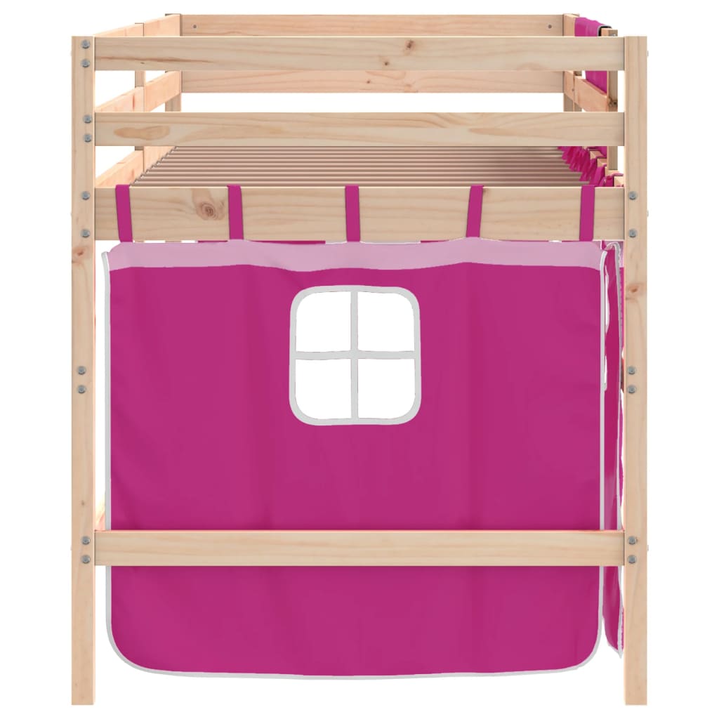 Kinderhoogslaper met gordijnen 90x190 cm grenenhout roze is nu te koop bij PeponiXL, paradijselijk wonen!