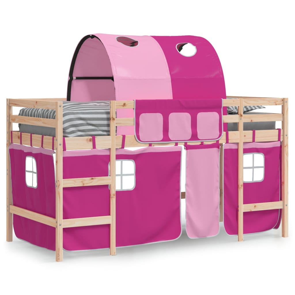 Kinderhoogslaper met tunnel 80x200 cm massief grenenhout roze is nu te koop bij PeponiXL, paradijselijk wonen!