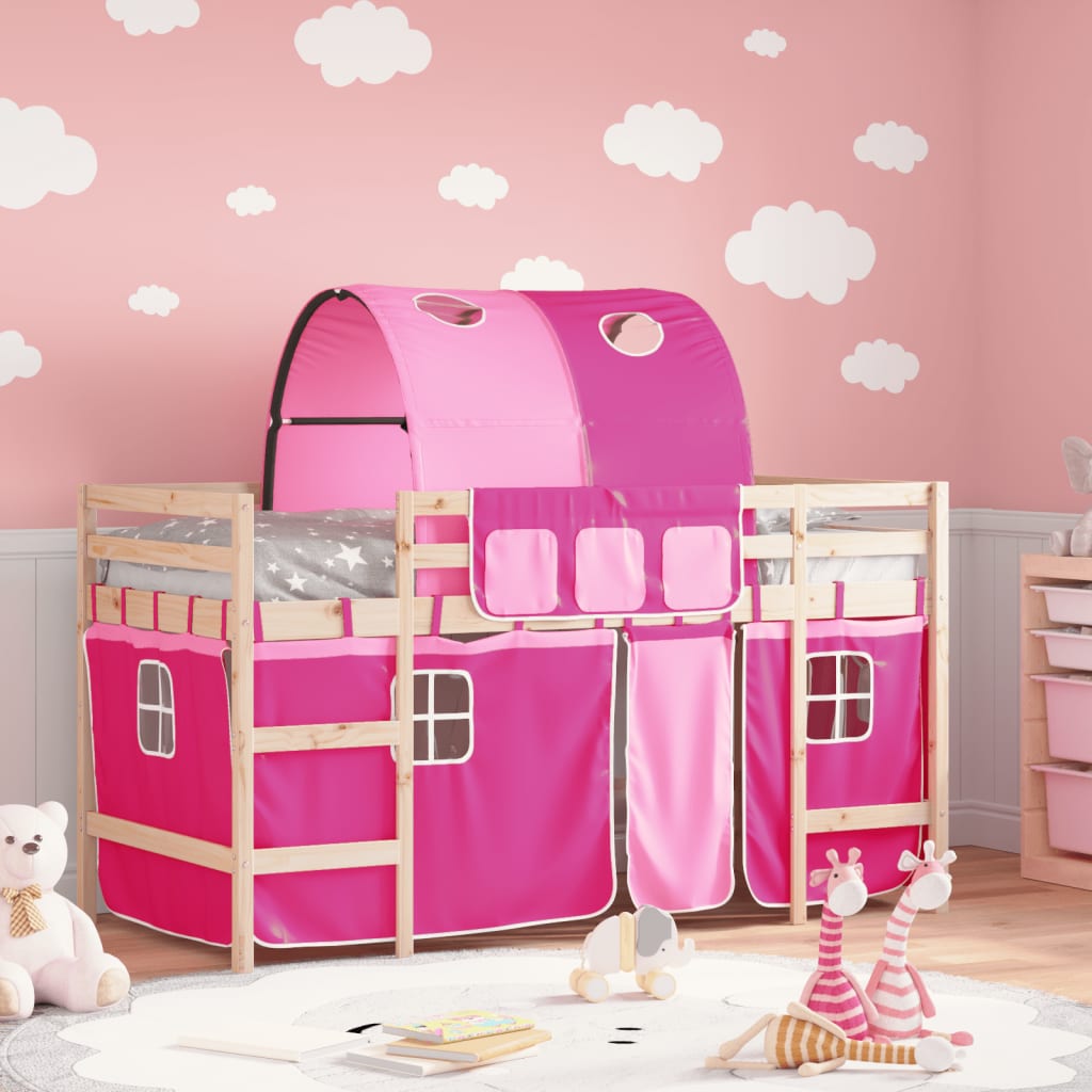 Kinderhoogslaper met tunnel 80x200 cm massief grenenhout roze is nu te koop bij PeponiXL, paradijselijk wonen!