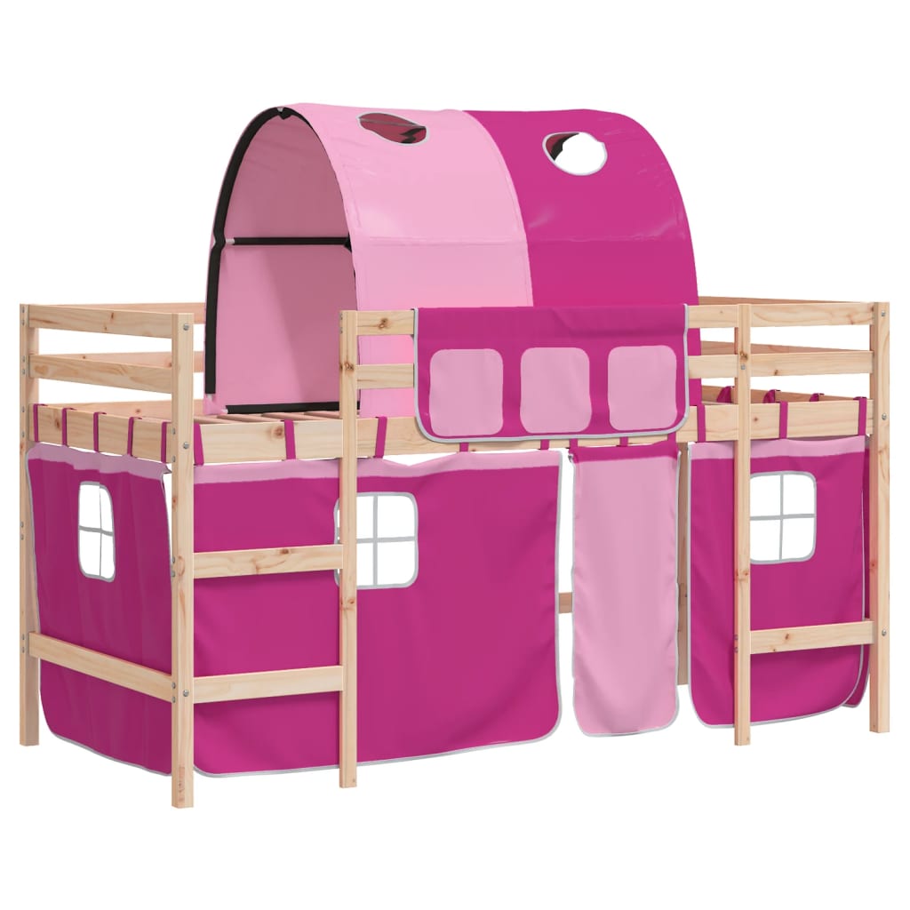 Kinderhoogslaper met tunnel 90x190 cm massief grenenhout roze is nu te koop bij PeponiXL, paradijselijk wonen!