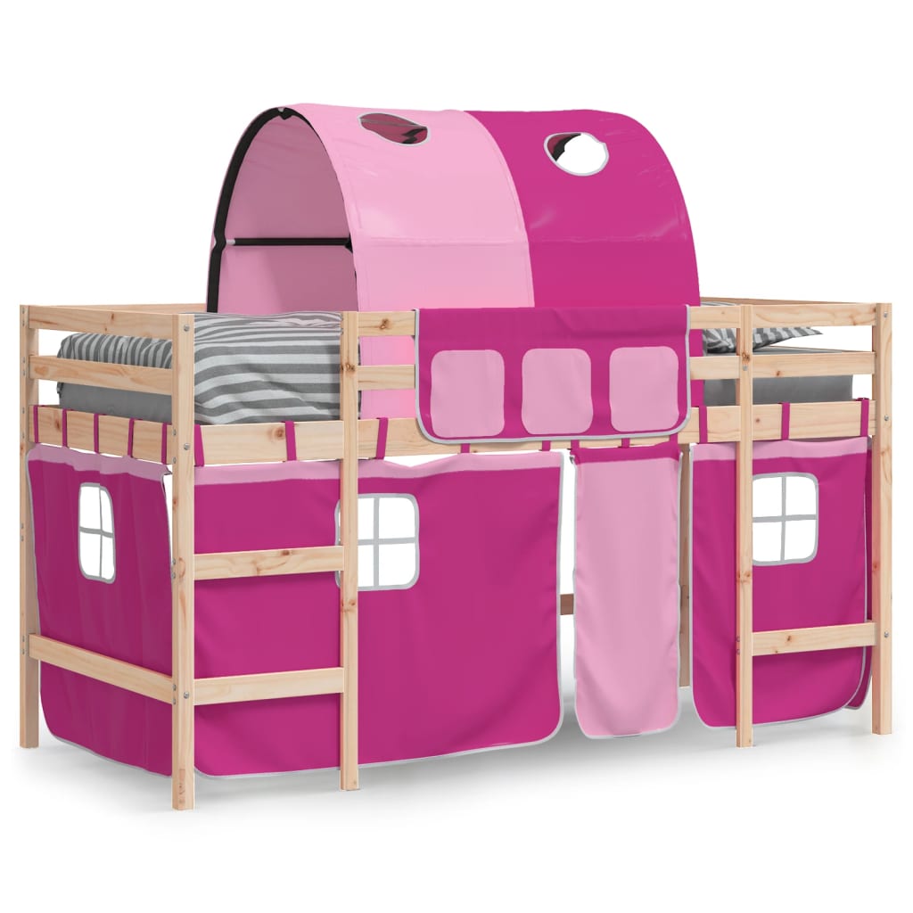 Kinderhoogslaper met tunnel 90x190 cm massief grenenhout roze is nu te koop bij PeponiXL, paradijselijk wonen!