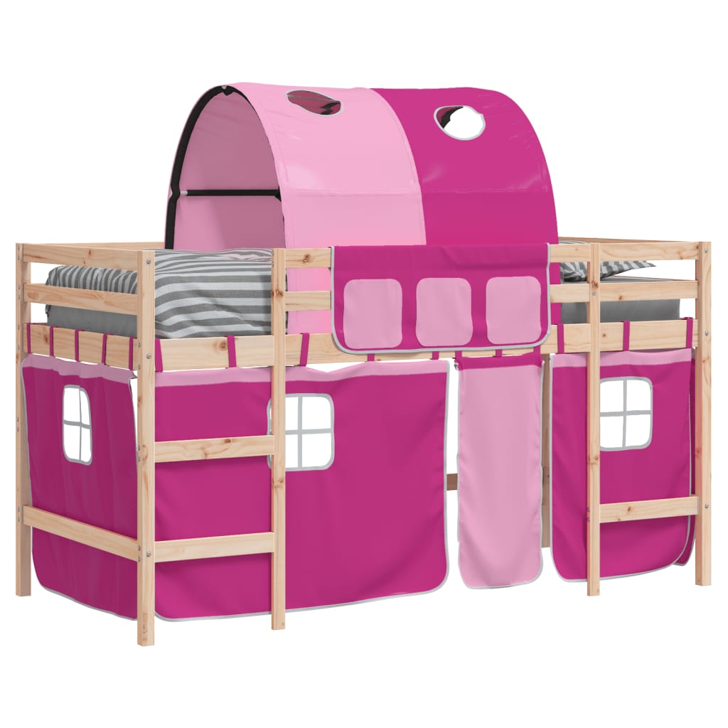 Kinderhoogslaper met tunnel 90x190 cm massief grenenhout roze is nu te koop bij PeponiXL, paradijselijk wonen!