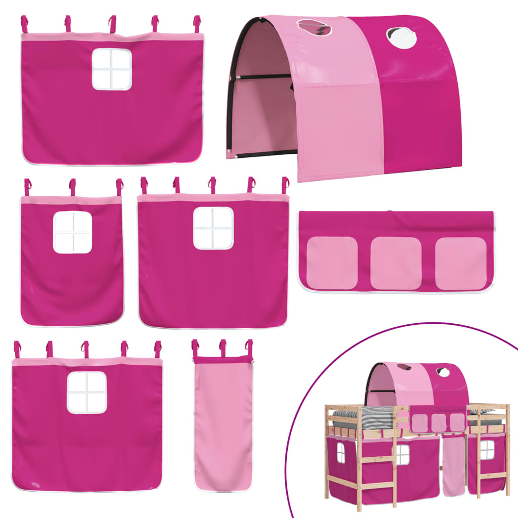 Kinderhoogslaper met tunnel 90x190 cm massief grenenhout roze is nu te koop bij PeponiXL, paradijselijk wonen!