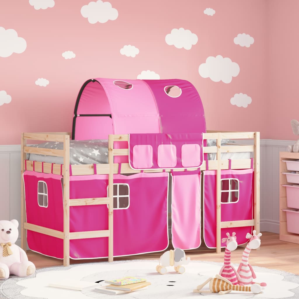 Kinderhoogslaper met tunnel 90x190 cm massief grenenhout roze is nu te koop bij PeponiXL, paradijselijk wonen!