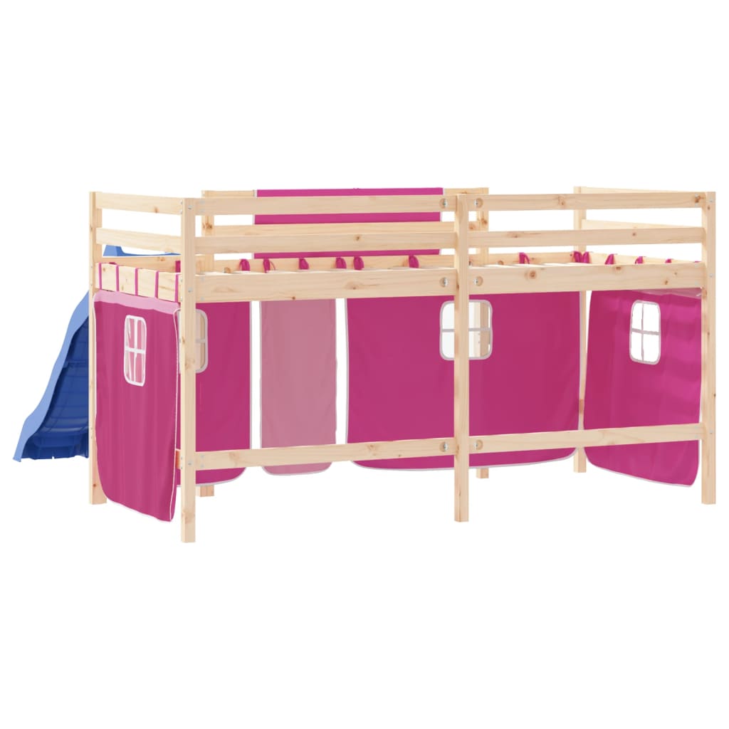 Kinderhoogslaper met gordijnen 80x200 cm grenenhout roze is nu te koop bij PeponiXL, paradijselijk wonen!