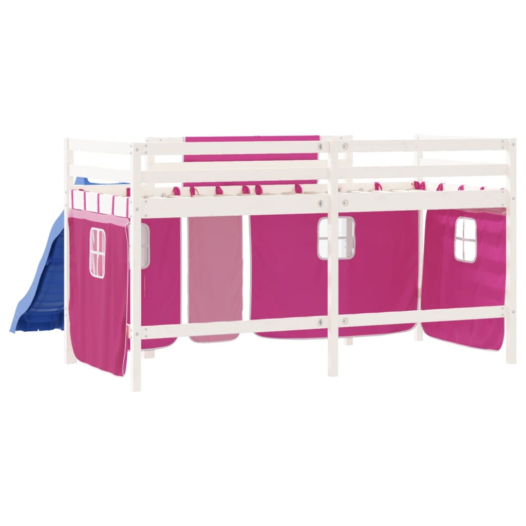 Kinderhoogslaper met gordijnen 80x200 cm grenenhout roze is nu te koop bij PeponiXL, paradijselijk wonen!