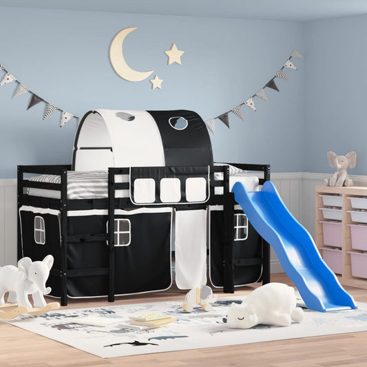 Kinderhoogslaper met tunnel 80x200 cm grenenhout wit en zwart is nu te koop bij PeponiXL, paradijselijk wonen!