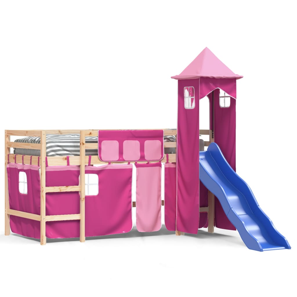 Kinderhoogslaper met toren 80x200 cm massief grenenhout roze is nu te koop bij PeponiXL, paradijselijk wonen!