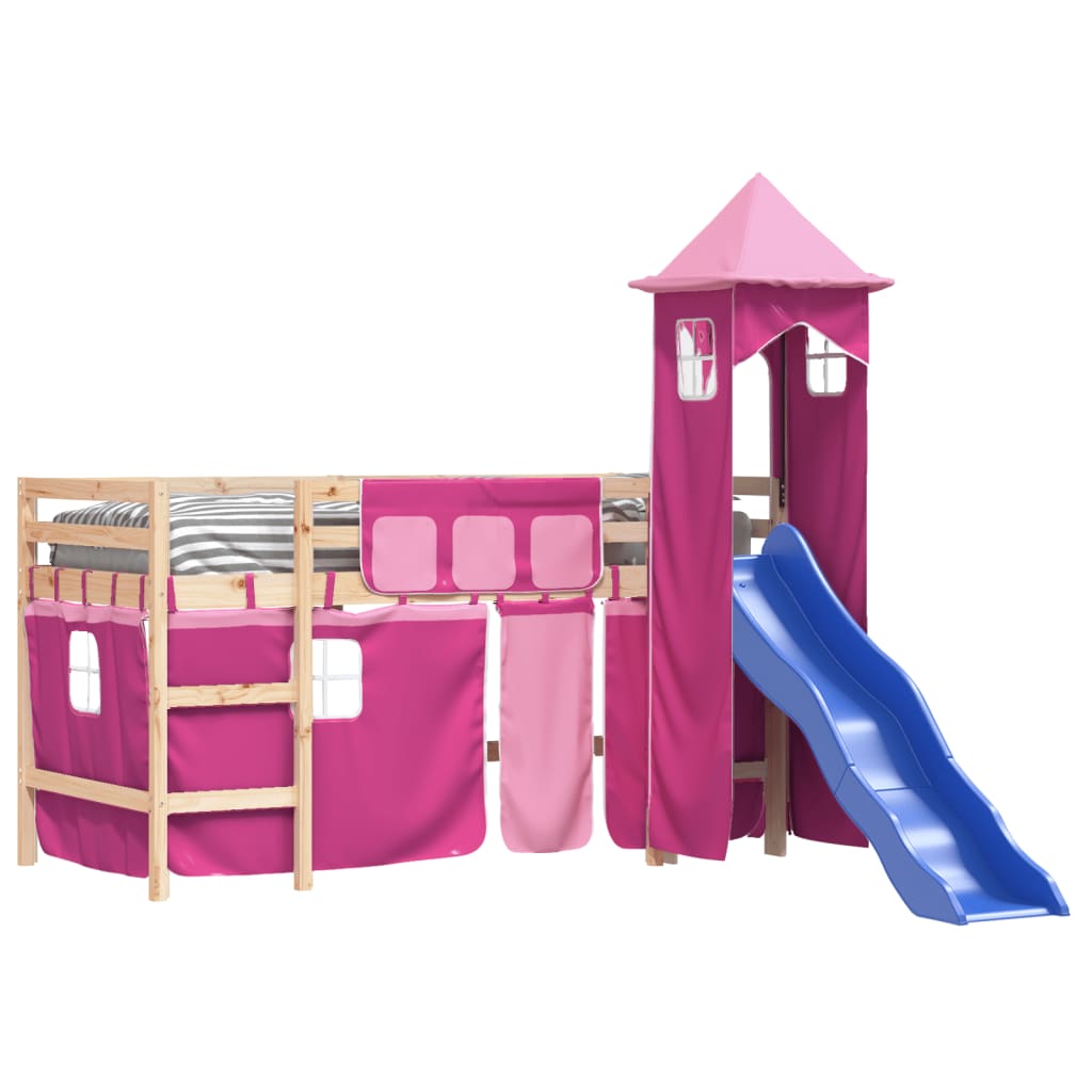 Kinderhoogslaper met toren 80x200 cm massief grenenhout roze is nu te koop bij PeponiXL, paradijselijk wonen!