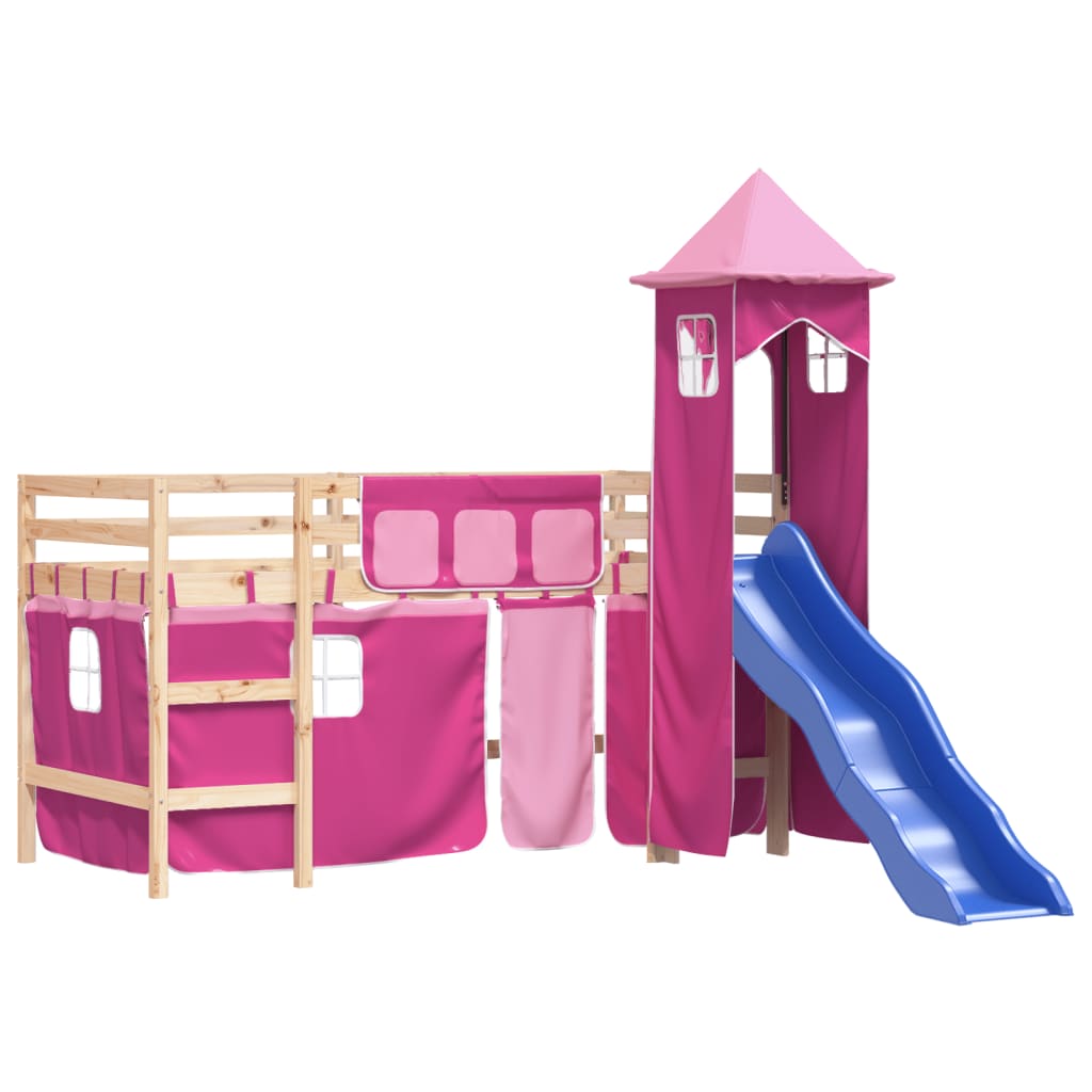 Kinderhoogslaper met toren 80x200 cm massief grenenhout roze is nu te koop bij PeponiXL, paradijselijk wonen!