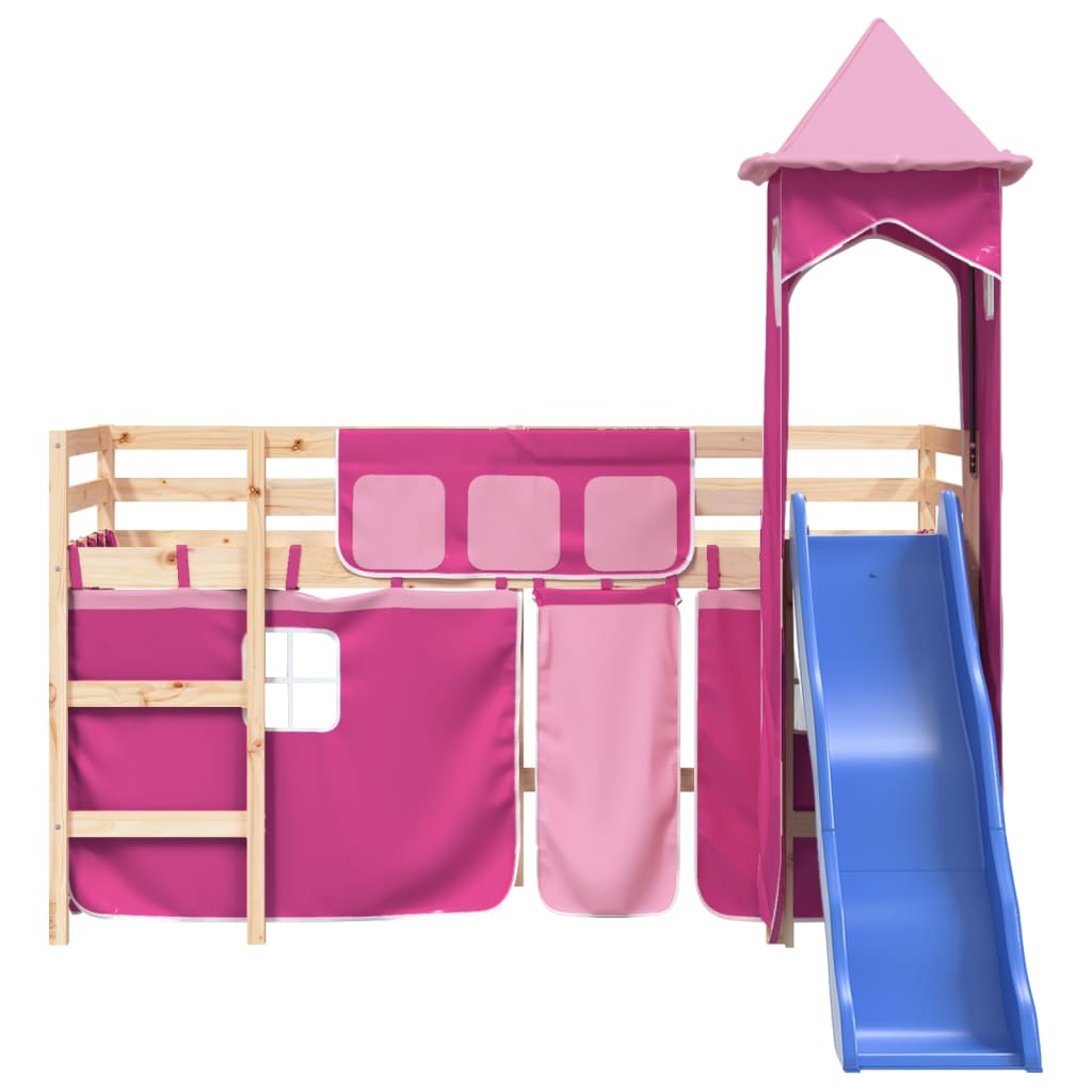 Kinderhoogslaper met toren 80x200 cm massief grenenhout roze is nu te koop bij PeponiXL, paradijselijk wonen!