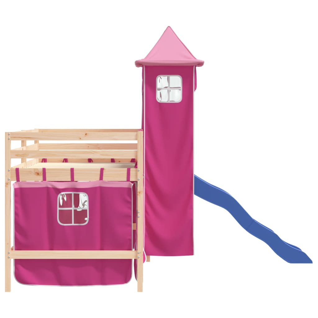 Kinderhoogslaper met toren 80x200 cm massief grenenhout roze is nu te koop bij PeponiXL, paradijselijk wonen!