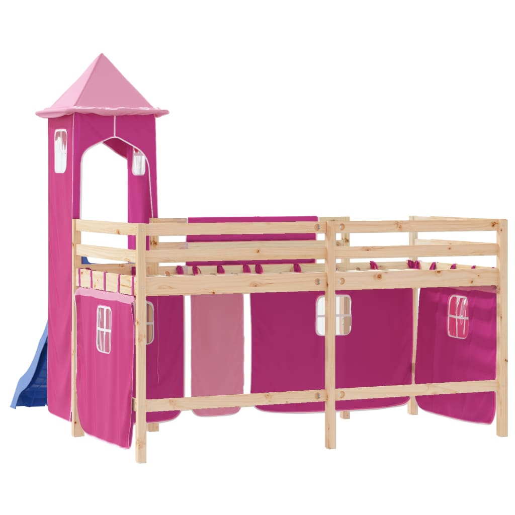 Kinderhoogslaper met toren 80x200 cm massief grenenhout roze is nu te koop bij PeponiXL, paradijselijk wonen!