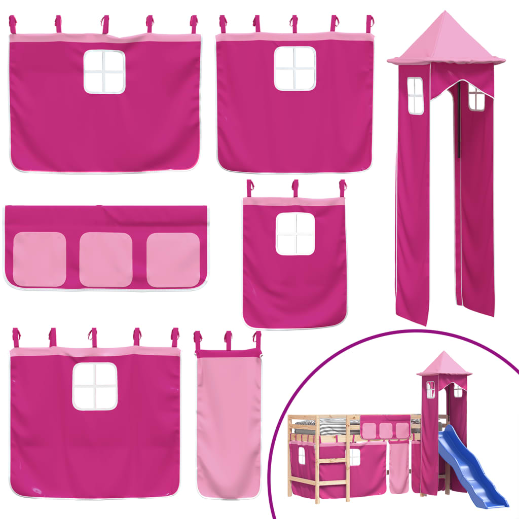 Kinderhoogslaper met toren 80x200 cm massief grenenhout roze is nu te koop bij PeponiXL, paradijselijk wonen!