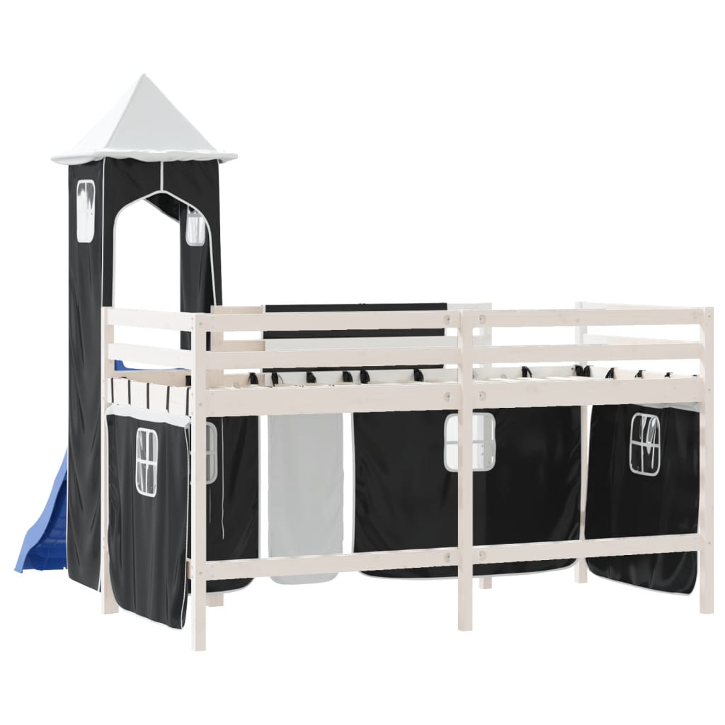 Kinderhoogslaper met toren 80x200 cm grenenhout wit en zwart is nu te koop bij PeponiXL, paradijselijk wonen!