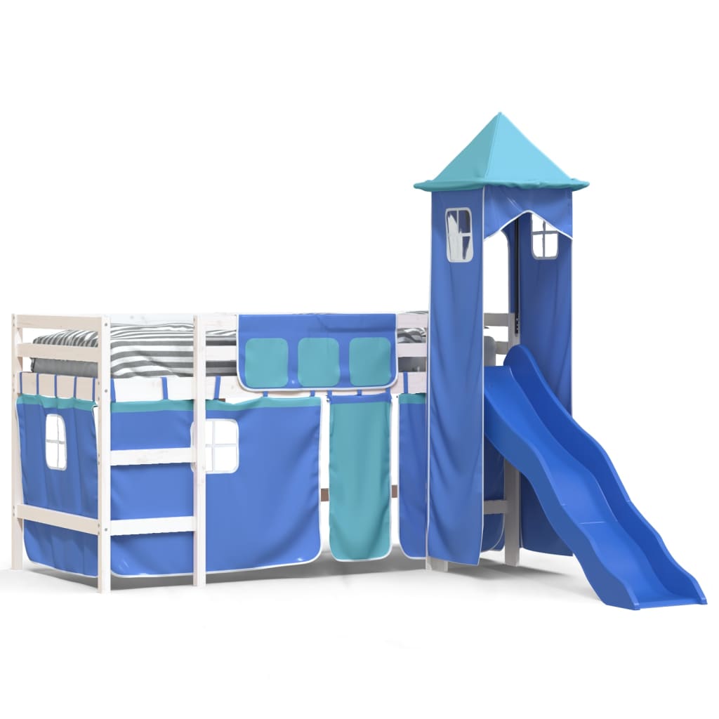 Kinderhoogslaper met toren 80x200 cm massief grenenhout blauw is nu te koop bij PeponiXL, paradijselijk wonen!